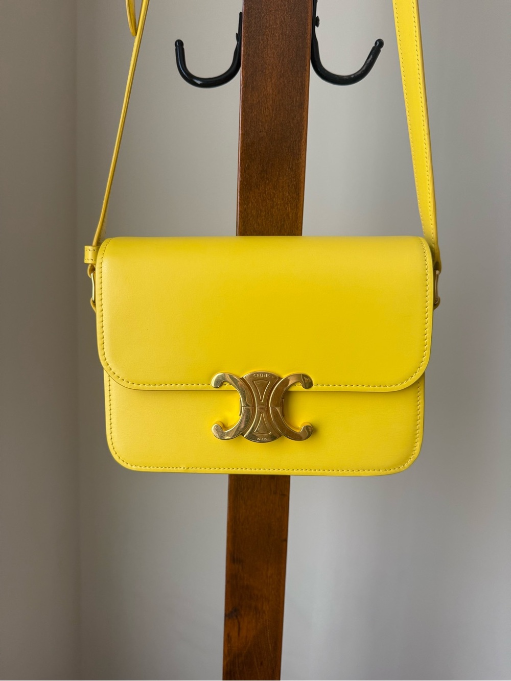 Celine Yellow Leather Crossbody with Gold Triomphe Clasp